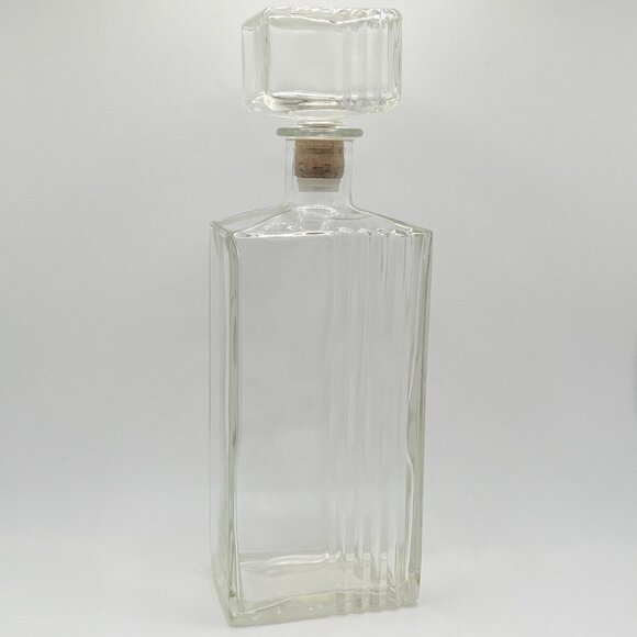 Vintage MCM Thatcher Clear Glass Decanter Rectangular Ribbed W/ Stopper Barware - Picture 1 of 6